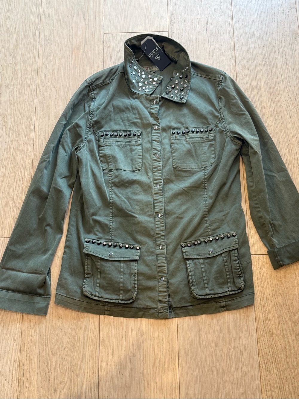 GUESS Studded Military Jacket BNWT Olive Utility Luxe Fall 2013 Rare Vintage - Picture 3 of 8